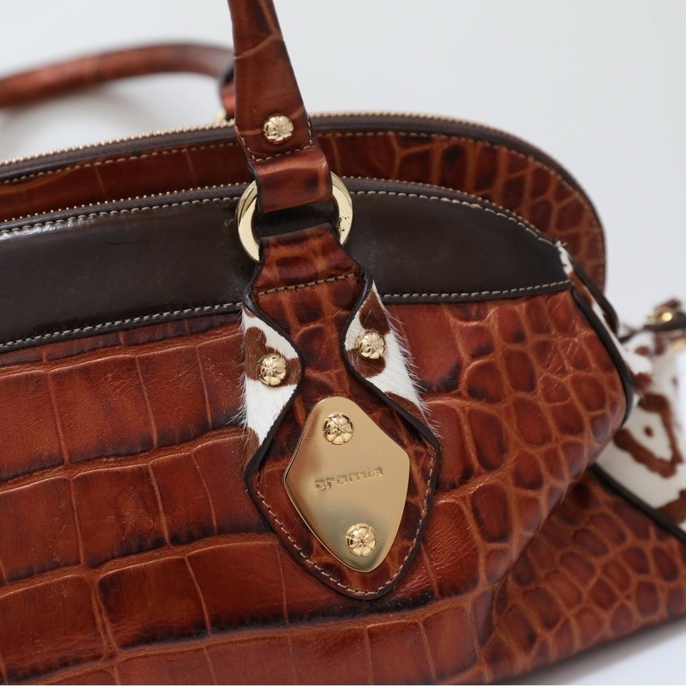 Cromia genuine leather bag crocodile brown tote Y2K 2000s trendy cowhide gold - Picture 8 of 13